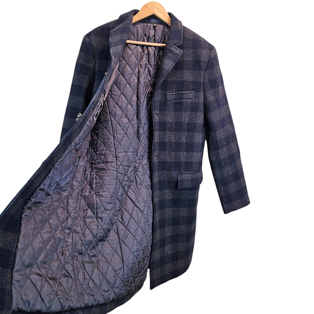 J.Crew Ludlow Plaid Wool Topcoat Navy Gray Check Wool Blend Classic 40R - Picture 7 of 12